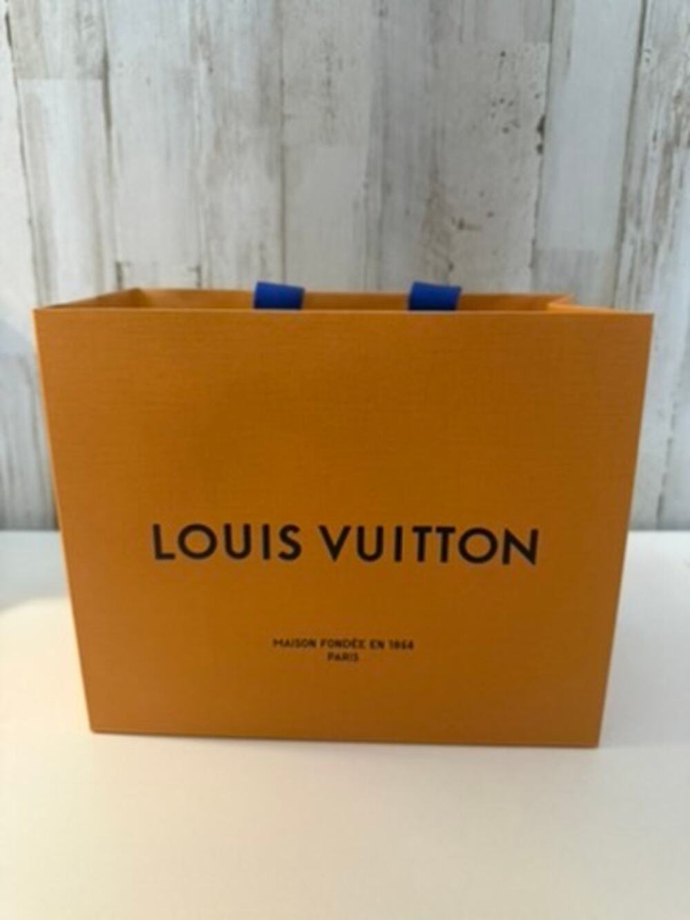 Louis Vuitton Shopping Bag Orange Gift Tote Blue Ribbon Handles